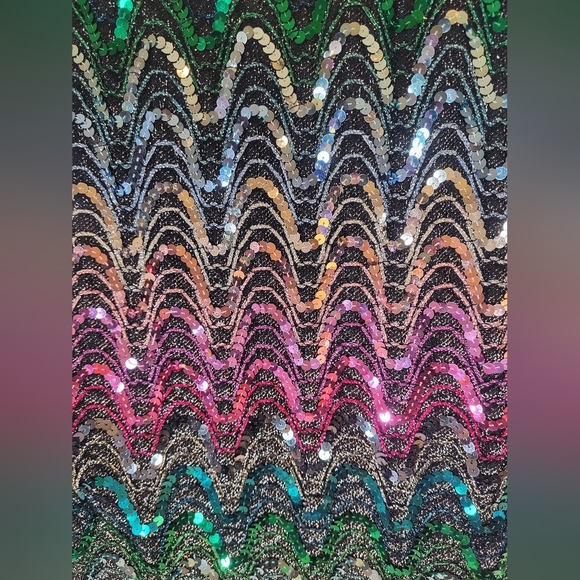 Vtg M 70s Rainbow Mattalic Chevron Sequin Disco Crop Top RIO Blouse USA UNION - Picture 9 of 10